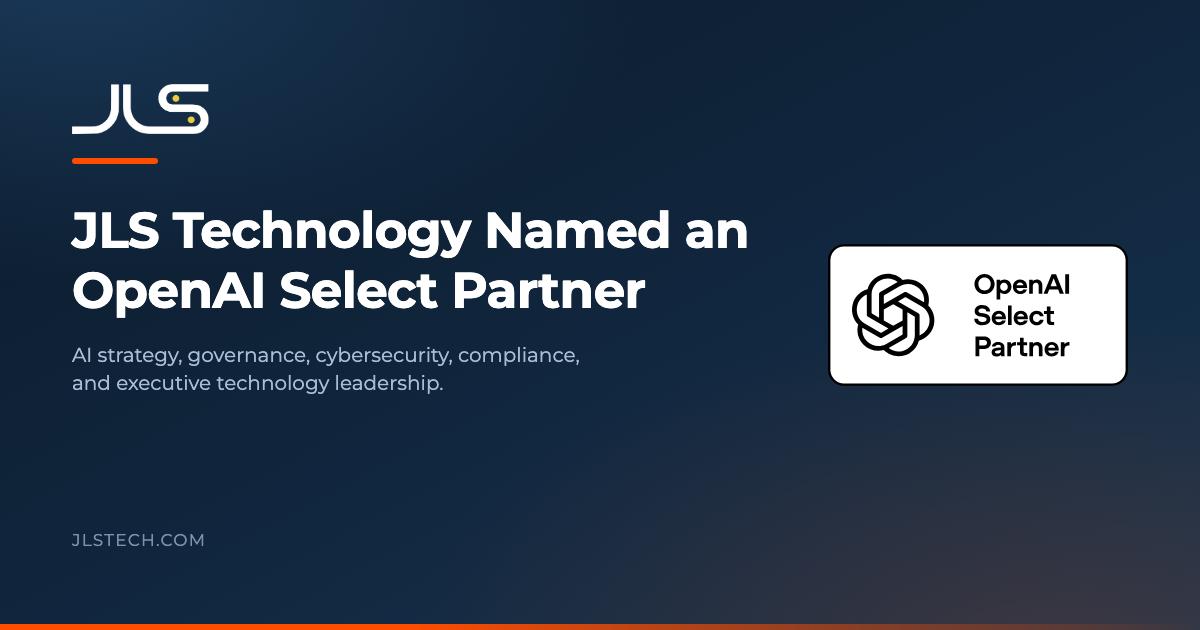 JLS Technology USA announcement graphic with the OpenAI Select Partner badge